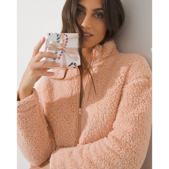 Soma Womens Sherpa Half-Zip Pullover Fleece Jacket S Pink Teddy Pullover - Picture 2 of 8